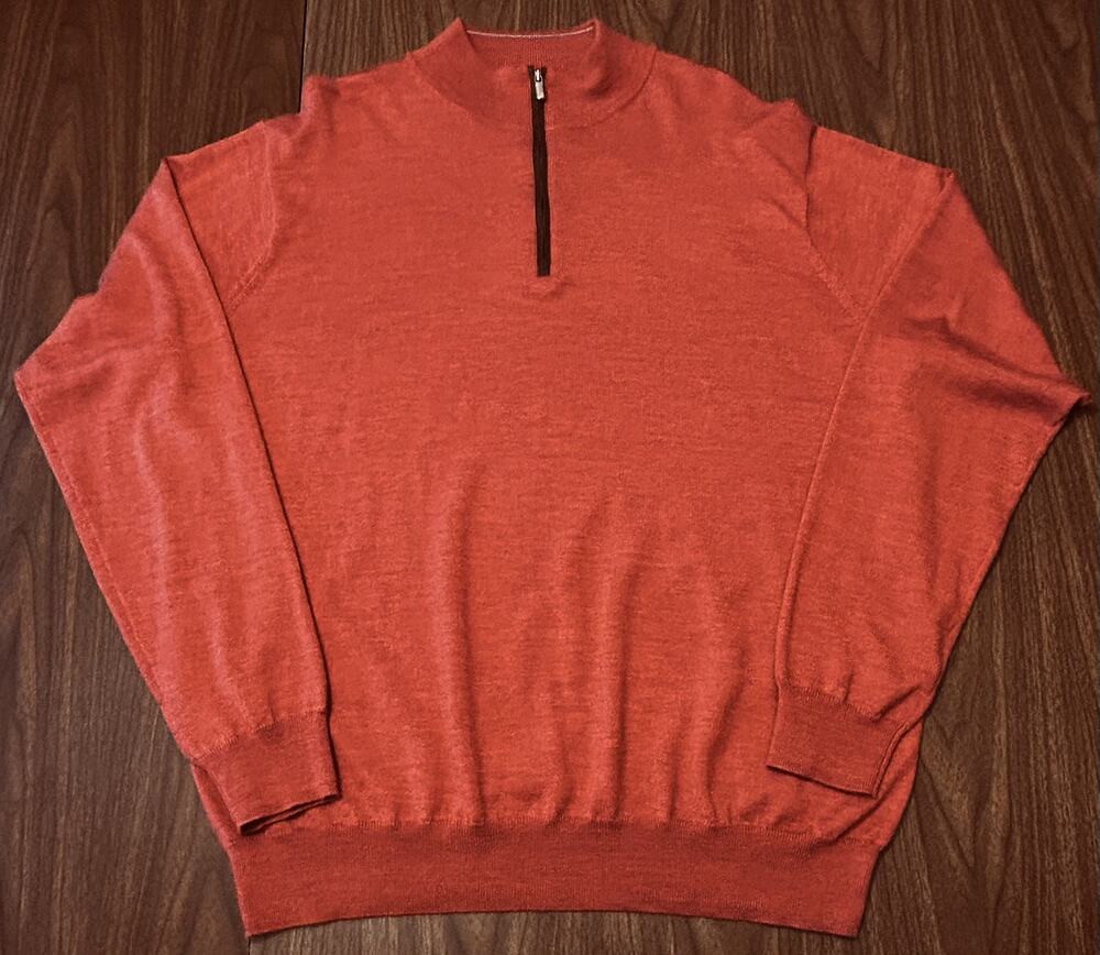 Peter Millar Merino Wool 1/4 Zip Mock Neck Pullover Sweater Burnt Orange - XL